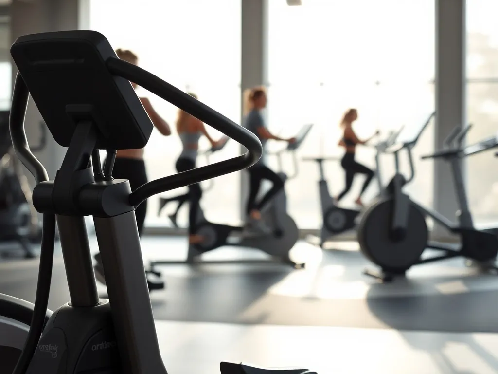 Nowoczesny orbitrek w jasnej siłowni, gotowy do treningu cardio dla szybkich efektów ćwiczeń