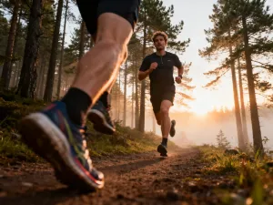 Stopy w sportowych butach ćwiczą na kompaktowym stepperze w jasnym salonie, obok mata i bidon, domowy trening cardio.