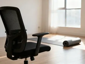 Ciężki odważnik kettlebell na podłodze siłowni w tle z rozmytym zegarem odliczającym czas treningu EMOM.