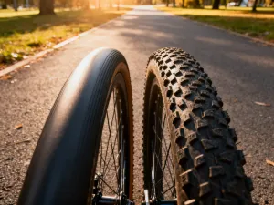 Cyfrowy wyświetlacz miernika mocy na kierownicy roweru szosowego z rozmytym krajobrazem w tle.