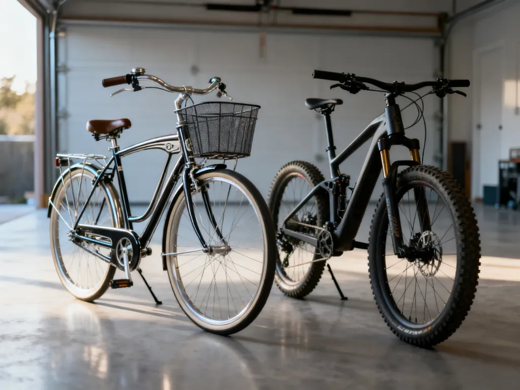 Porównanie miejskiego roweru holenderskiego oraz nowoczesnego roweru górskiego w profesjonalnym studiu.
