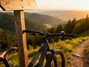 Profesjonalny rower przełajowy z zabłoconymi oponami na trasie wyścigu cyclocross w jesiennej scenerii.