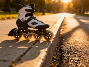 Profesjonalny rower szosowy, buty kolarskie oraz roller na podłodze w garażu, symbolizujące regenerację po treningu.
