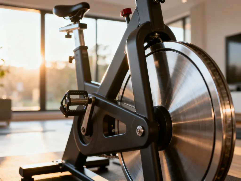 Profesjonalny rower spinningowy w nowoczesnej domowej siłowni, gotowy do intensywnego treningu cardio.