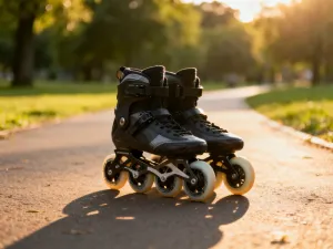 Nowoczesne rolki i buty do biegania na bieżni o wschodzie słońca, zachęcające do wyboru formy aktywności fizycznej.