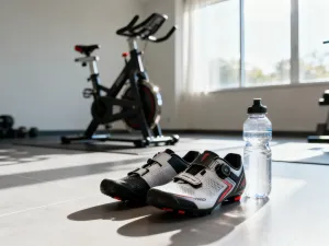 Wałek do masażu typu roller leżący na macie w profesjonalnej sali fitness, gotowy do rozgrzewki lub regeneracji mięśni.